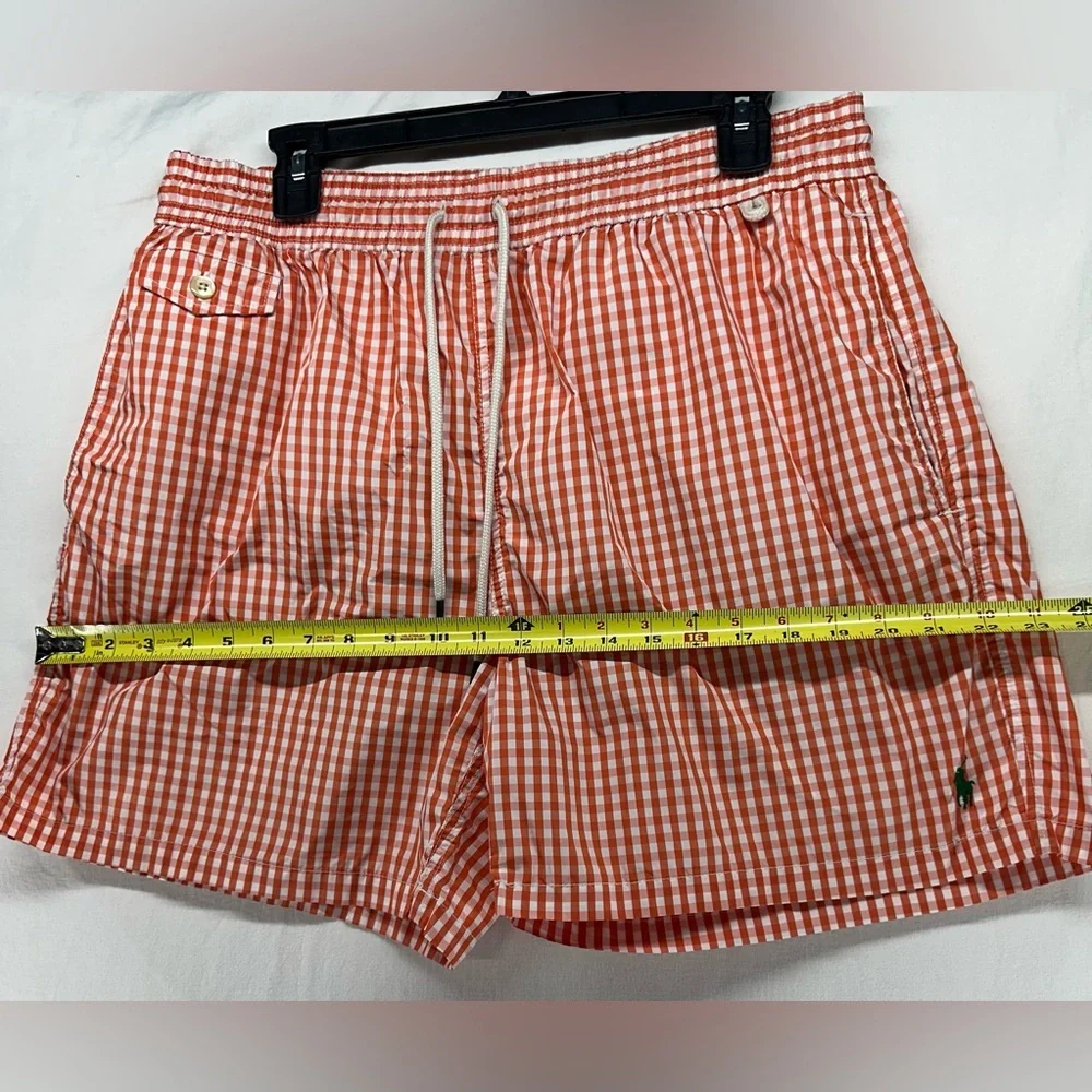 Polo Ralph Lauren Swim Shorts Mens XL Orange White Gingham‎ Check Mesh Lined
